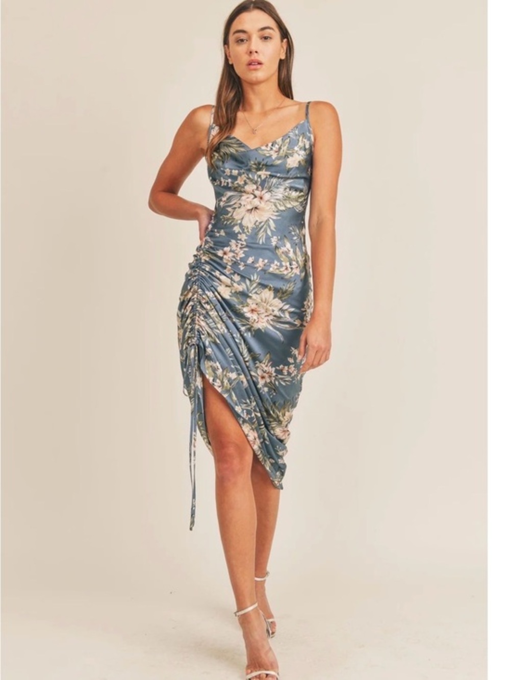 Spaghetti Straps Satin Dress M Silky Slinky Adjustable Length  Gown Cocktail